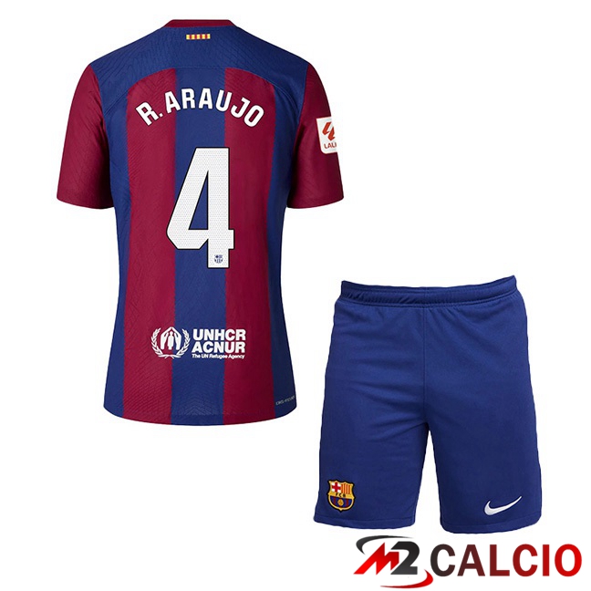 Maglie Calcio FC Barcellona (R. ARAUJO 4) Bambino Prima Blu Rosso 2023/2024
