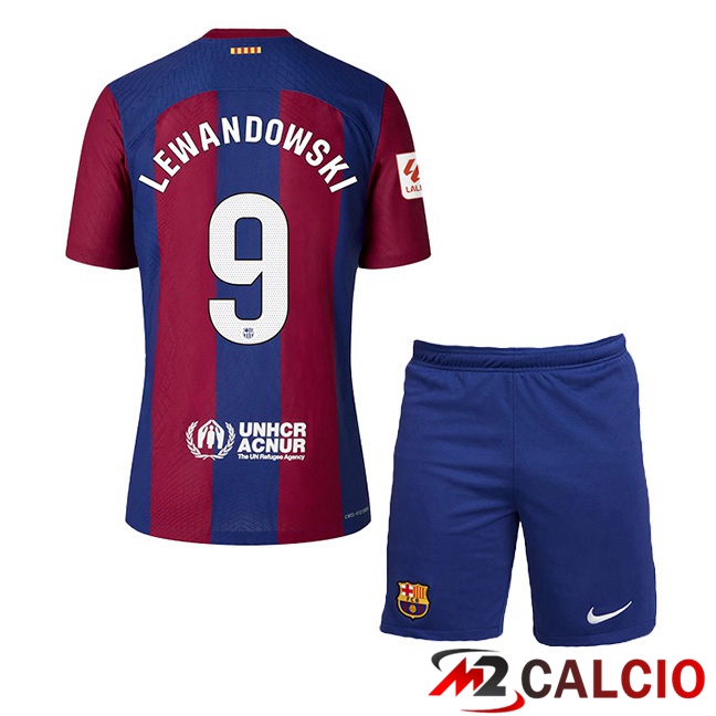 Maglie Calcio FC Barcellona (LEWANDOWSKI 9) Bambino Prima Blu Rosso 2023/2024
