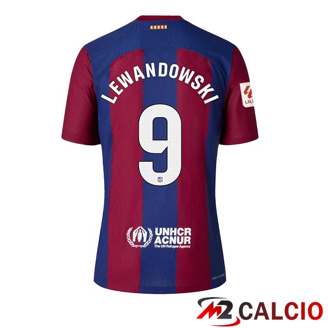 Maglie Calcio FC Barcellona (LEWANDOWSKI 9) Prima Blu Rosso 2023/2024