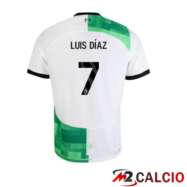 Maglie Calcio FC Liverpool (LUIS DÍAZ 7) Seconda Bianco Verde 2023/2024