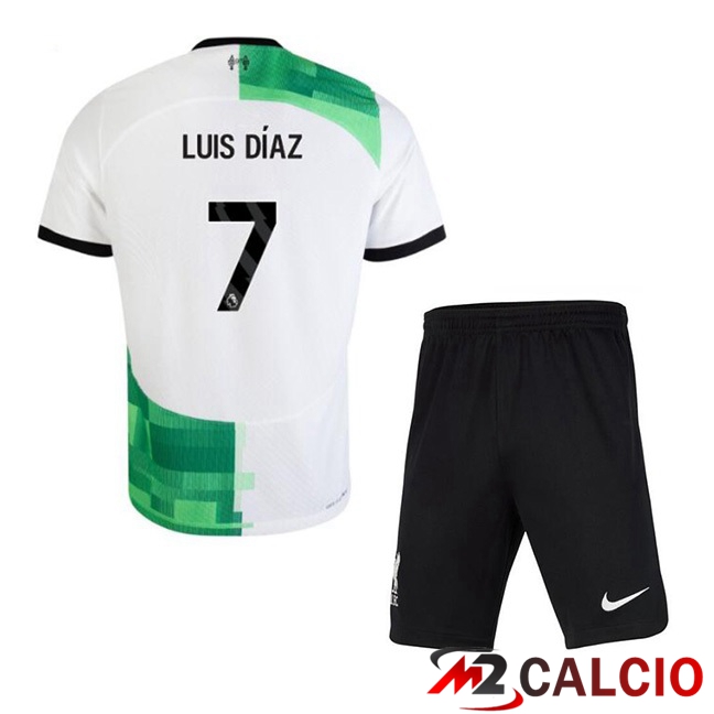 Maglie Calcio FC Liverpool (LUIS DÍAZ 7) Bambino Seconda Bianco Verde 2023/2024