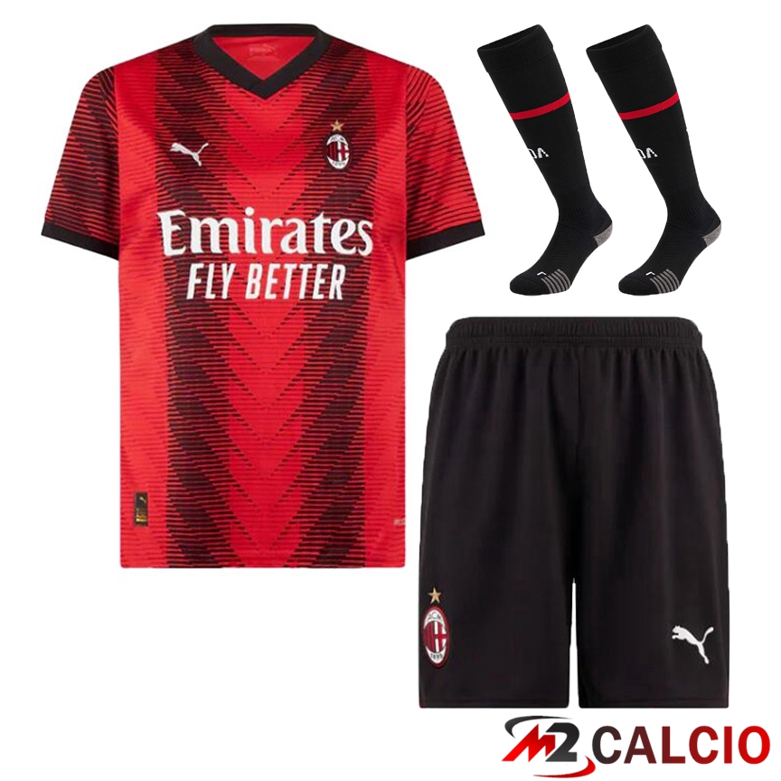 Insieme Maglie Calcio AC Milan Prima (Pantaloncini + Calzini) 2023/2024