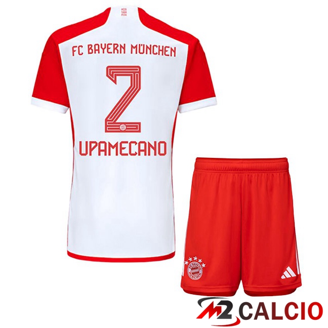 Maglie Calcio Bayern Monaco (Upamecano 2) Bambino Prima Bianco Rosso 2023/2024