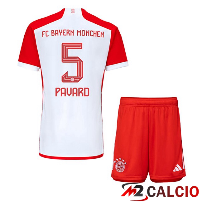 Maglie Calcio Bayern Monaco (Pavard 5) Bambino Prima Bianco Rosso 2023/2024