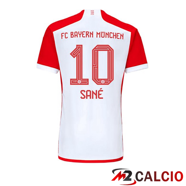 Maglie Calcio Bayern Monaco (Sané 10) Prima Bianco Rosso 2023/2024