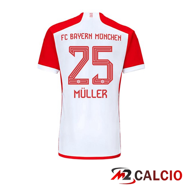 Maglie Calcio Bayern Monaco (Müller 25) Prima Bianco Rosso 2023/2024