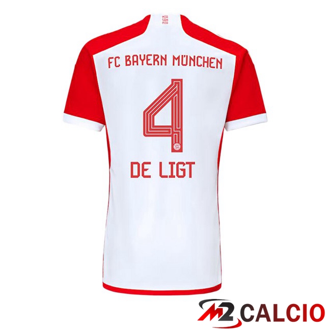 Maglie Calcio Bayern Monaco (de Ligt 4) Prima Bianco Rosso 2023/2024