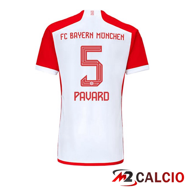 Maglie Calcio Bayern Monaco (Pavard 5) Prima Bianco Rosso 2023/2024