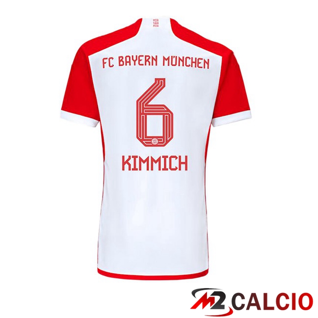 Maglie Calcio Bayern Monaco (Kimmich 6) Prima Bianco Rosso 2023/2024