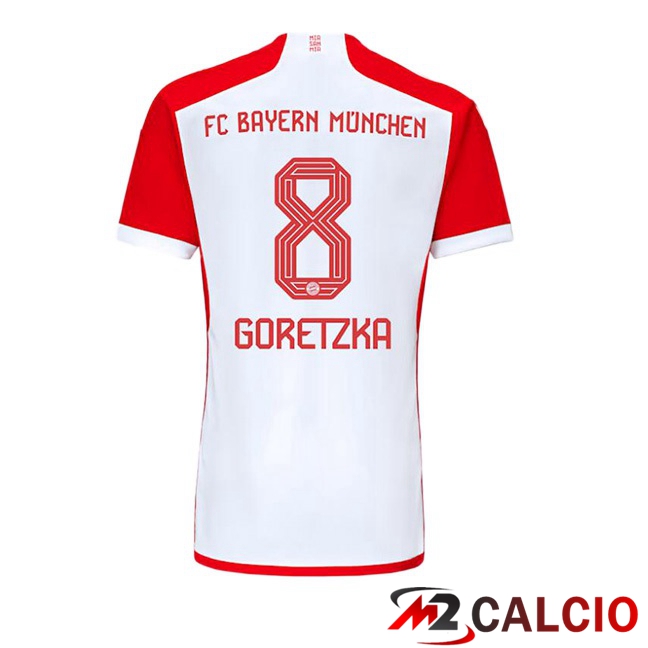 Maglie Calcio Bayern Monaco (Goretzka 8) Prima Bianco Rosso 2023/2024