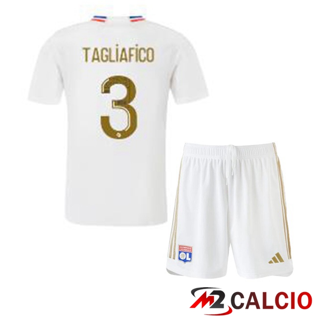 Maglie Calcio Lyon OL (TAGLIAFICO 3) Bambino Prima Bianco 2023/2024