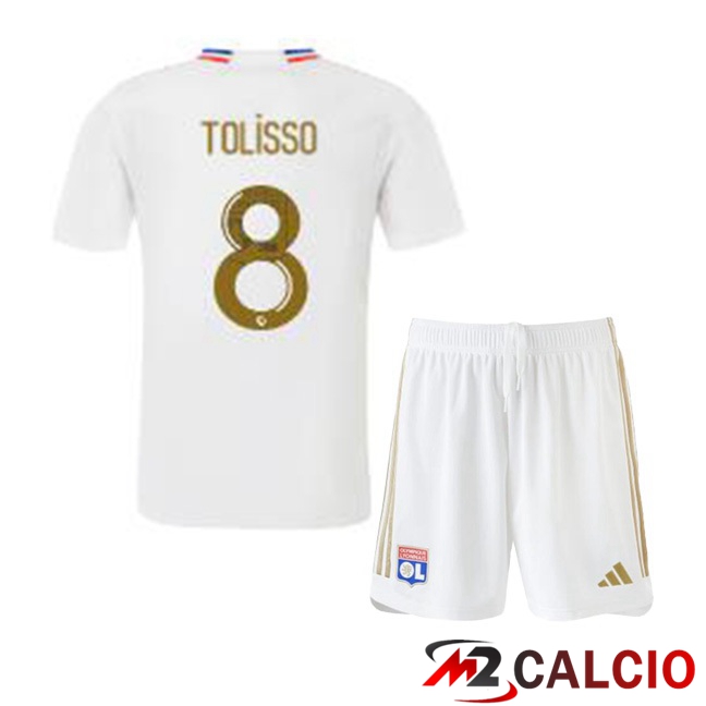 Maglie Calcio Lyon OL (TOLISSO 8) Bambino Prima Bianco 2023/2024