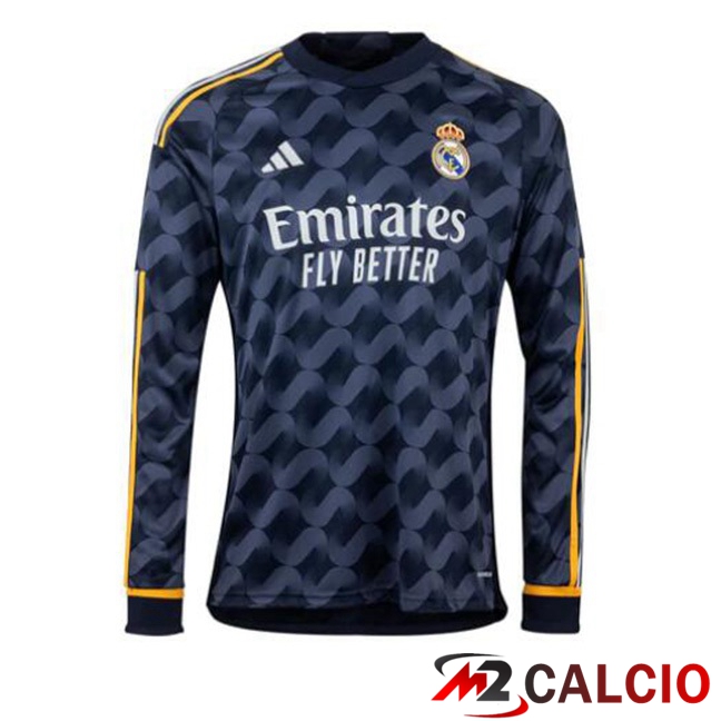 Maglie Calcio Real Madrid Seconda Manica Lunga Blu Reale 2023/2024
