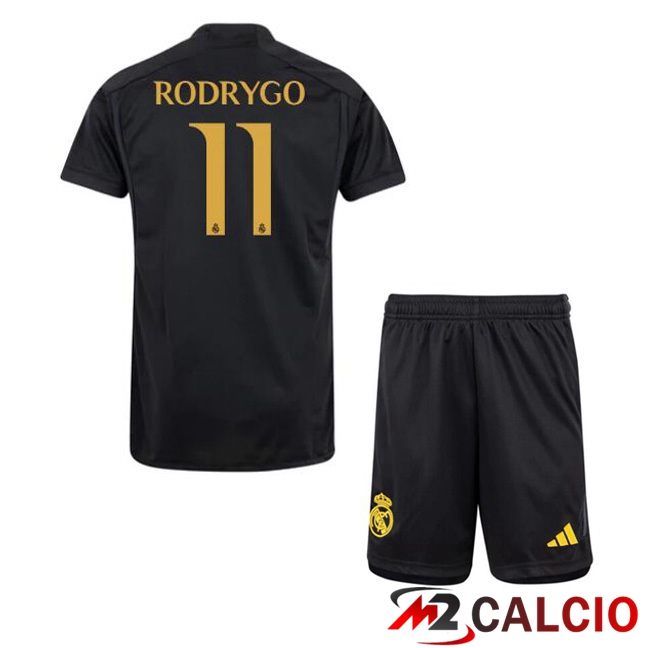Maglie Calcio Real Madrid (Rodrygo 11) Bambino Terza Nero 2023/2024