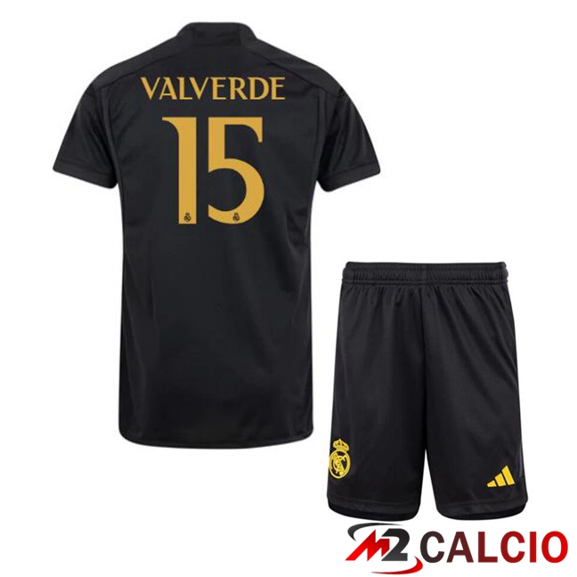 Maglie Calcio Real Madrid (Valverde 15) Bambino Terza Nero 2023/2024