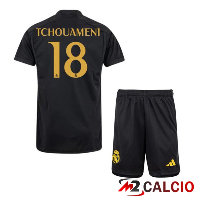 Maglie Calcio Real Madrid (Tchouameni 18) Bambino Terza Nero 2023/2024