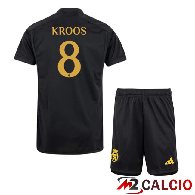 Maglie Calcio Real Madrid (Kroos 8) Bambino Terza Nero 2023/2024
