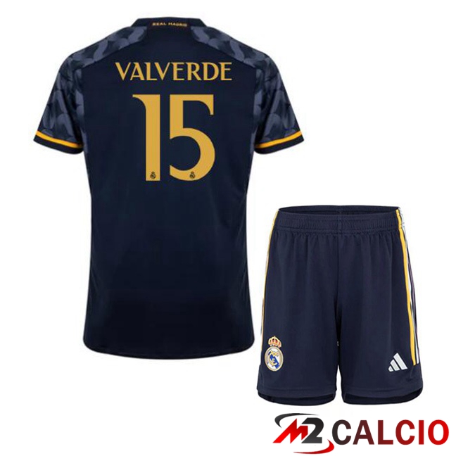 Maglie Calcio Real Madrid (Valverde 15) Bambino Seconda Blu Reale 2023/2024