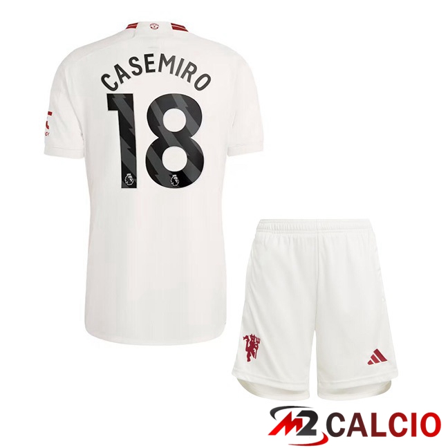 Maglie Calcio Manchester United (Casemiro 18) Bambino Terza Bianco 2023/2024