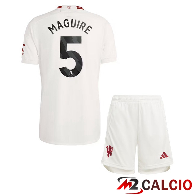Maglie Calcio Manchester United (Maguire 5) Bambino Terza Bianco 2023/2024