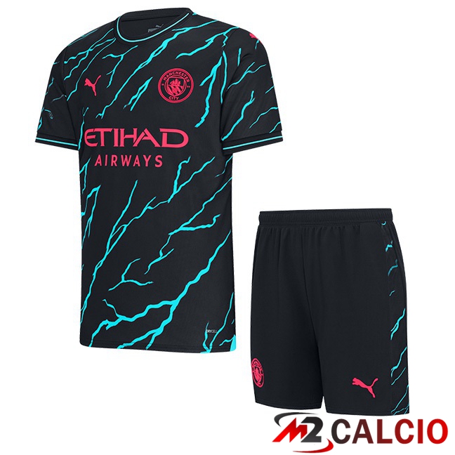 Maglie Calcio Manchester City Bambino Terza Blu Nero 2023/2024