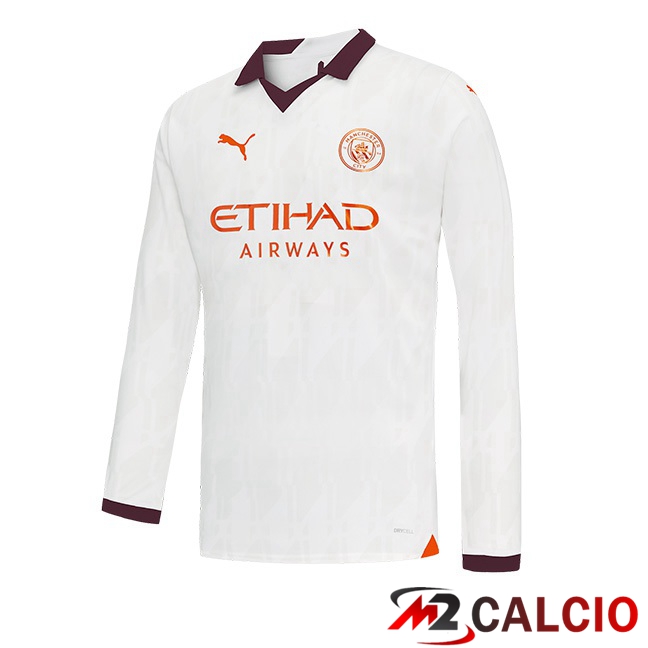 Maglie Calcio Manchester City Seconda Manica Lunga Bianco 2023/2024