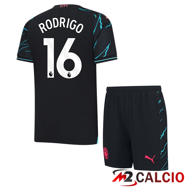 Maglie Calcio Manchester City (Rodrigo 16) Bambino Terza Blu Nero 2023/2024
