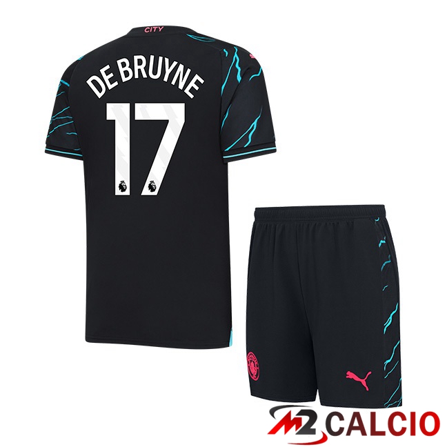 Maglie Calcio Manchester City (Kevin De Bruyne 17) Bambino Terza Blu Nero 2023/2024