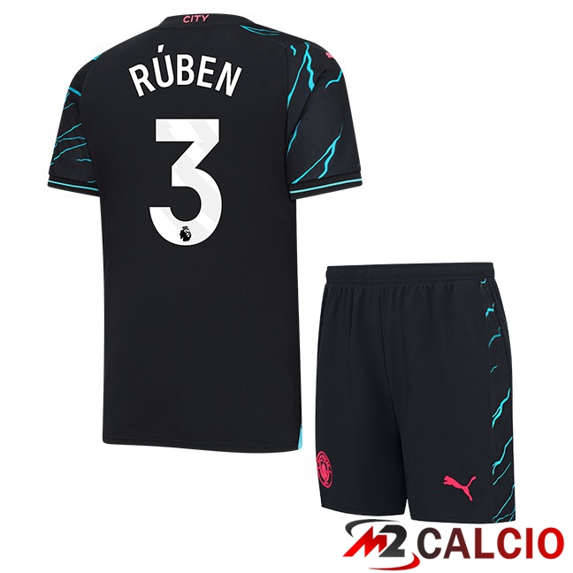 Maglie Calcio Manchester City (Ruben Dias 3) Bambino Terza Blu Nero 2023/2024