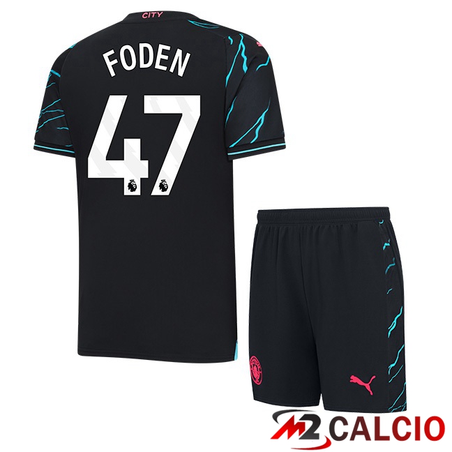 Maglie Calcio Manchester City (Phil Foden 47) Bambino Terza Blu Nero 2023/2024