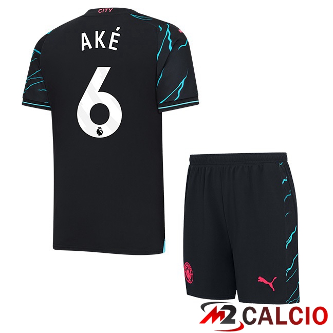 Maglie Calcio Manchester City (Nathan Ake 6) Bambino Terza Blu Nero 2023/2024