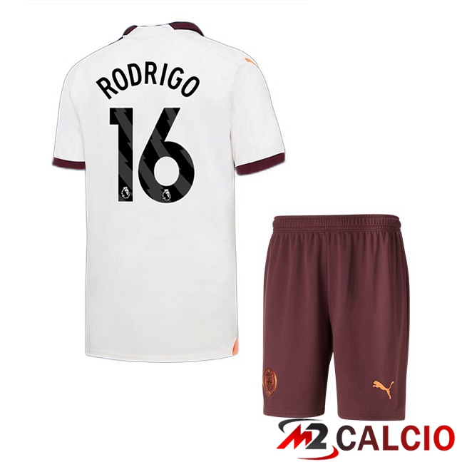 Maglie Calcio Manchester City (Rodrigo 16) Bambino Seconda Bianco 2023/2024