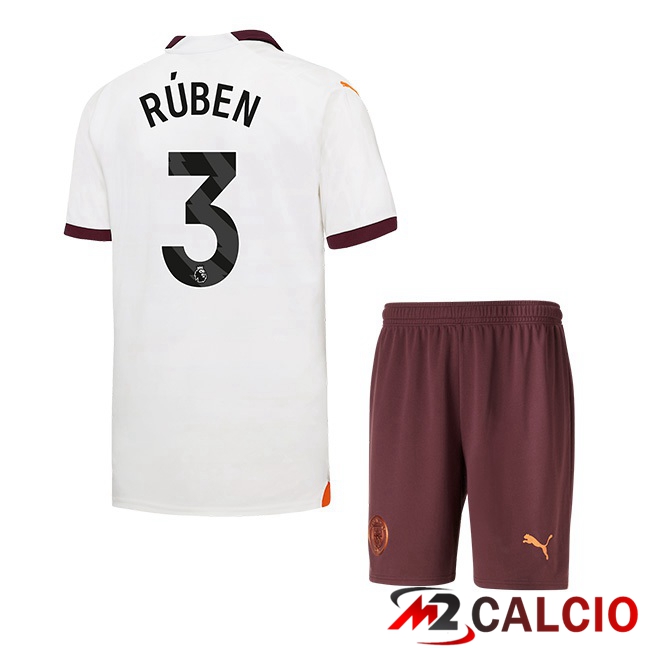 Maglie Calcio Manchester City (Ruben Dias 3) Bambino Seconda Bianco 2023/2024