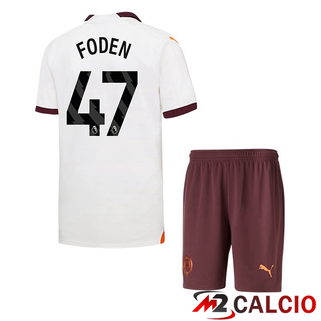 Maglie Calcio Manchester City (Phil Foden 47) Bambino Seconda Bianco 2023/2024