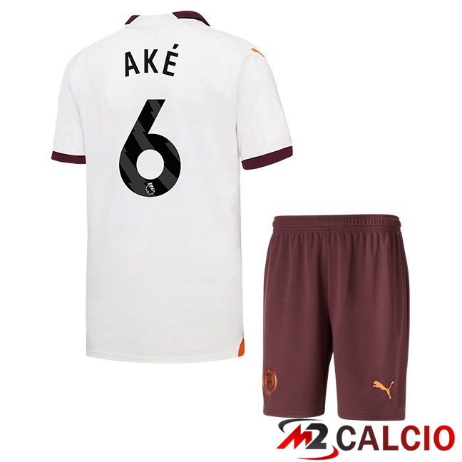 Maglie Calcio Manchester City (Nathan Ake 6) Bambino Seconda Bianco 2023/2024