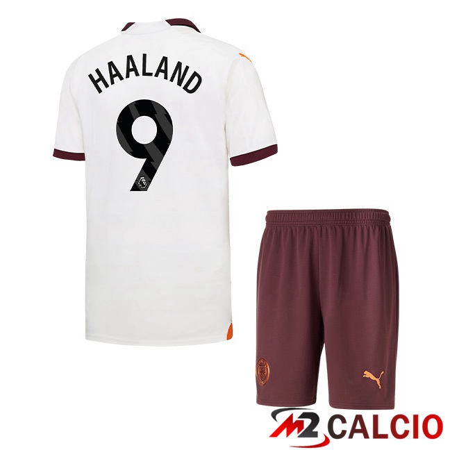 Maglie Calcio Manchester City (Erling Haaland 9) Bambino Seconda Bianco 2023/2024