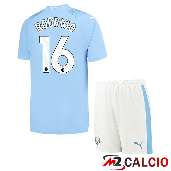 Maglie Calcio Manchester City (Rodrigo 16) Bambino Prima Blu 2023/2024