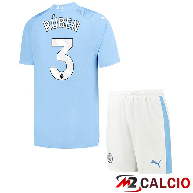 Maglie Calcio Manchester City (Ruben Dias 3) Bambino Prima Blu 2023/2024