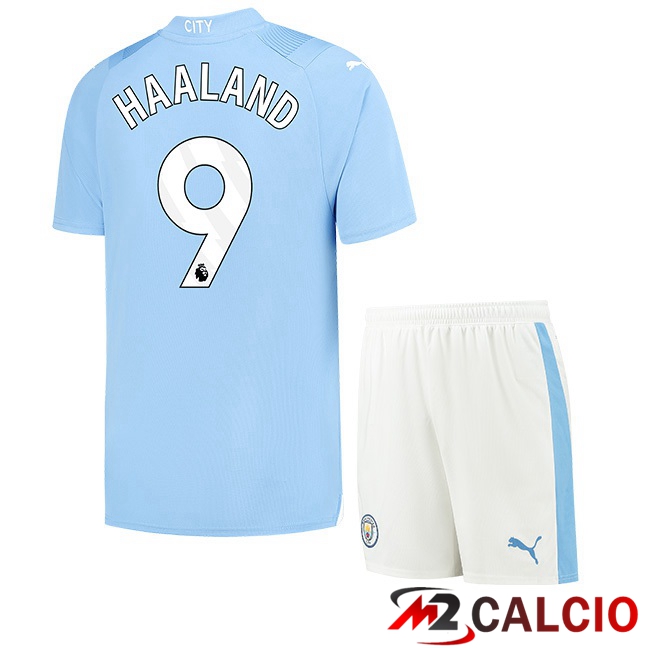 Maglie Calcio Manchester City (Erling Haaland 9) Bambino Prima Blu 2023/2024