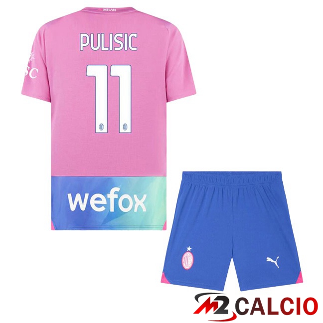 Maglie Calcio AC Milan (Pulisic 11) Bambino Terza Rosa 2023/2024