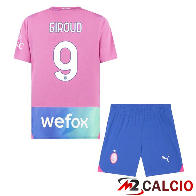 Maglie Calcio AC Milan (Giroud 9) Bambino Terza Rosa 2023/2024