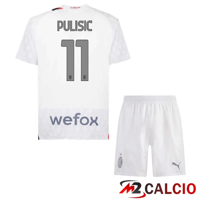 Maglie Calcio AC Milan (Pulisic 11) Bambino Seconda Bianco 2023/2024