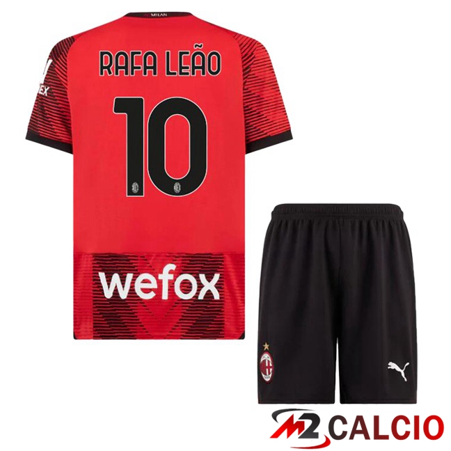 Maglie Calcio AC Milan (Rafa Leão 10) Bambino Prima Rosso 2023/2024