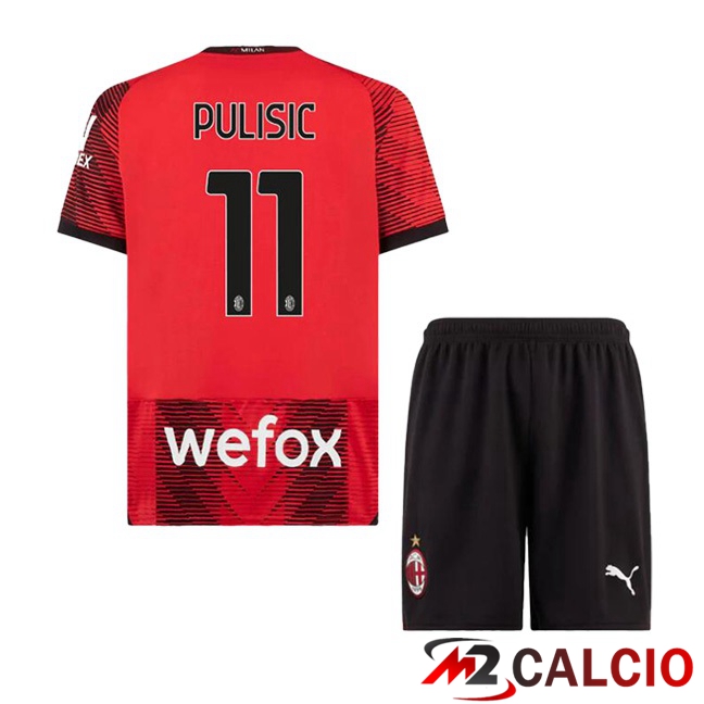 Maglie Calcio AC Milan (Pulisic 11) Bambino Prima Rosso 2023/2024