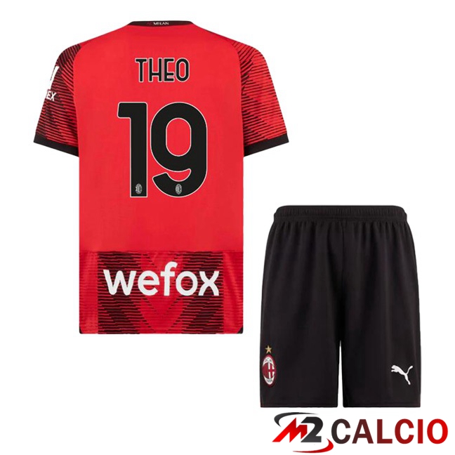 Maglie Calcio AC Milan (Theo 19) Bambino Prima Rosso 2023/2024