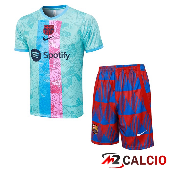 T Shirt Allenamento FC Barcellona + Pantaloncini Blu 2023/2024