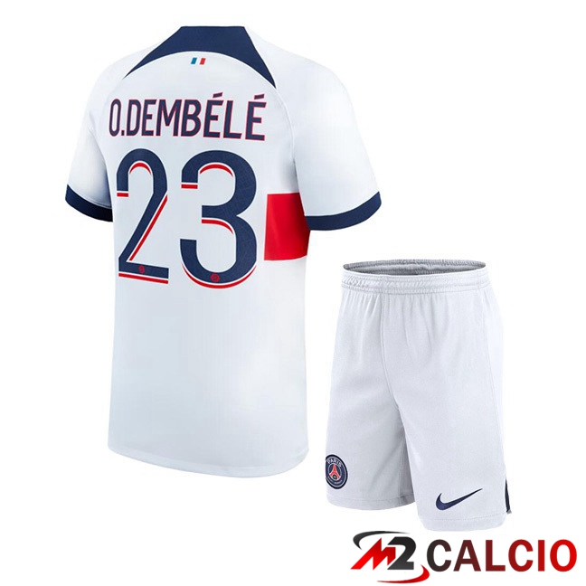 Maglie Calcio Paris PSG (O.Dembélé 23) Bambino Seconda Bianco 2023/2024