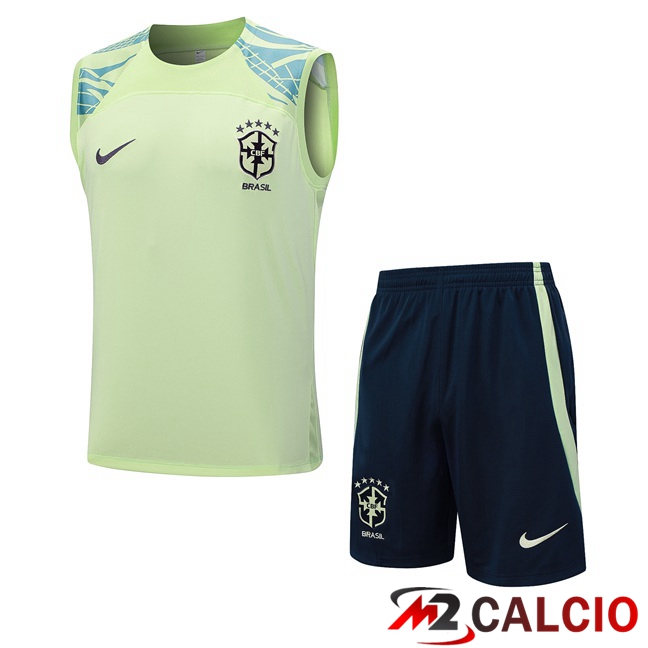 Canotta Calcio Brasile + Pantaloncini Blu Verde 2023/2024