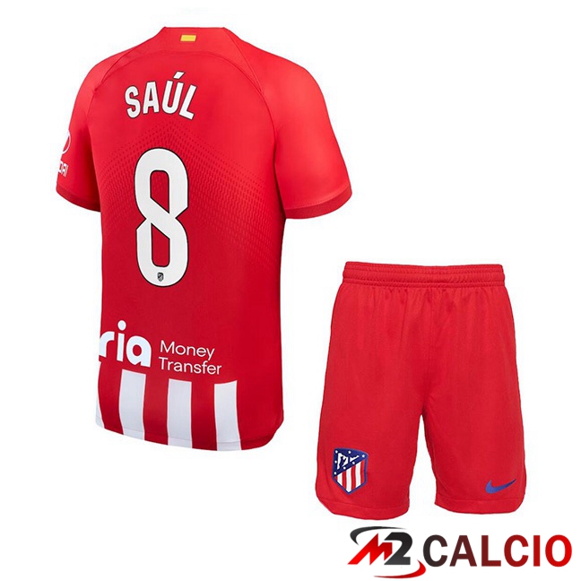 Maglie Calcio Atletico Madrid (Saúl 8) Bambino Prima Rosso 2023/2024