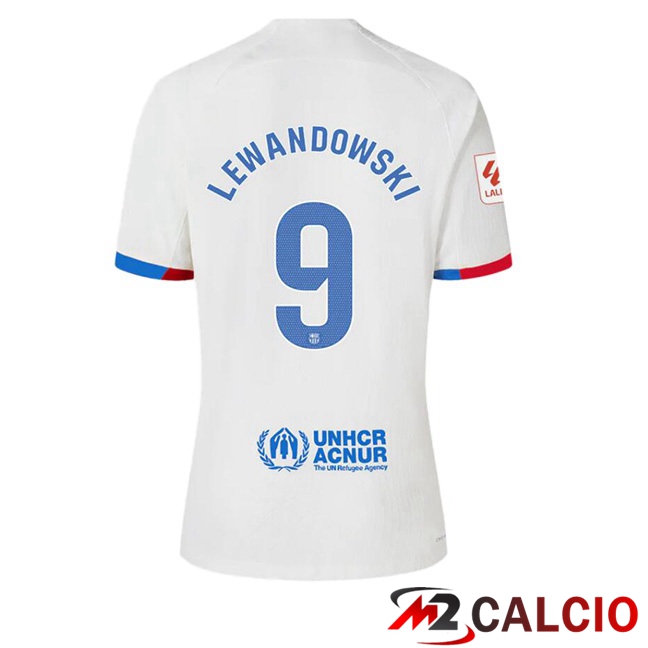 Maglie Calcio FC Barcellona (LEWANDOWSKI 9) Seconda Bianco 2023/2024
